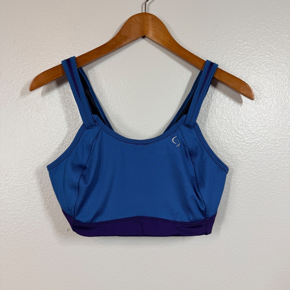 Moving Comfort Sports Bra Women 36D Blue Fiona High Impact Racerback Adjustable